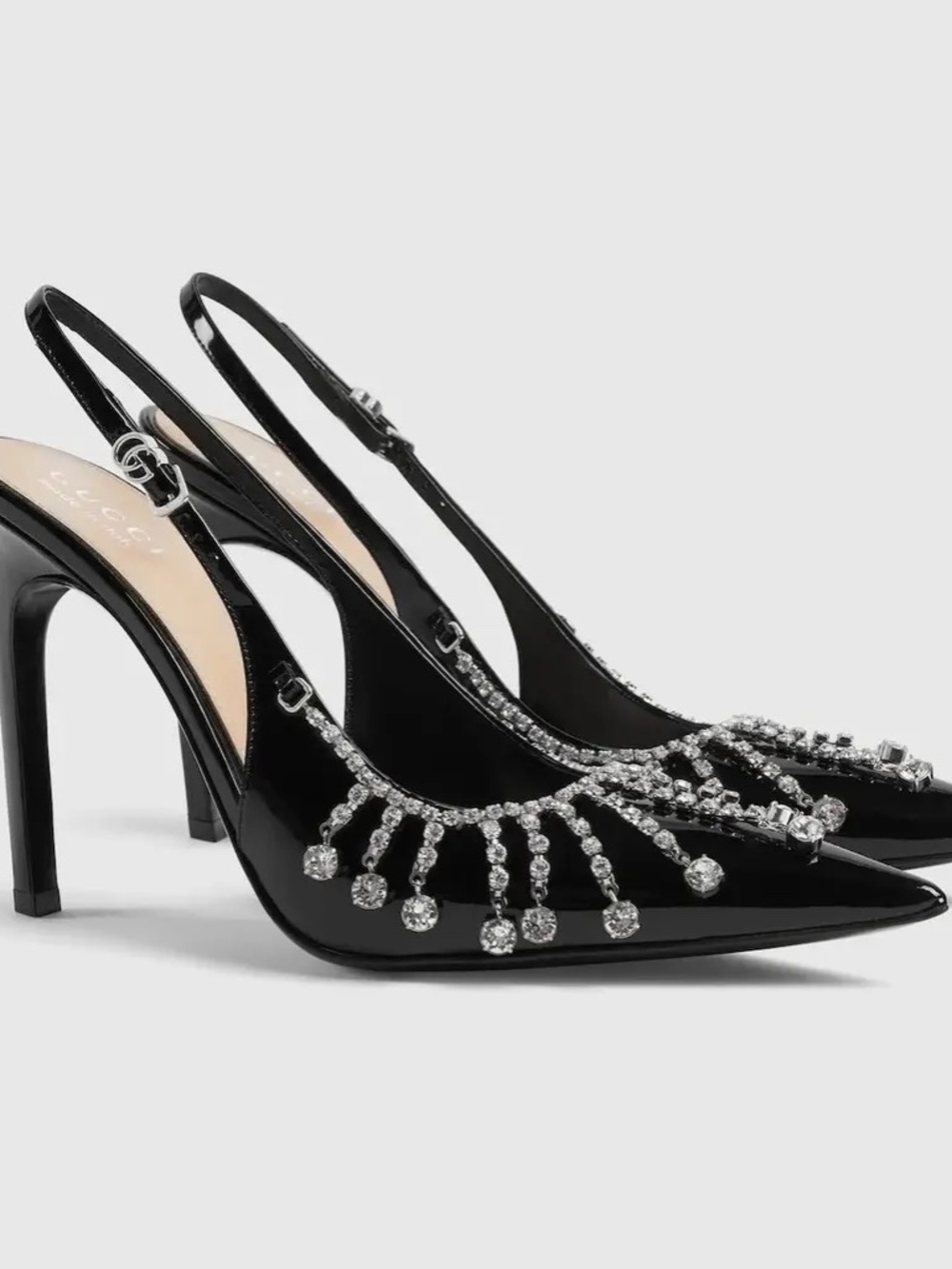 NIB Gucci Crystal Chain Heels Shoes Size 38.5
